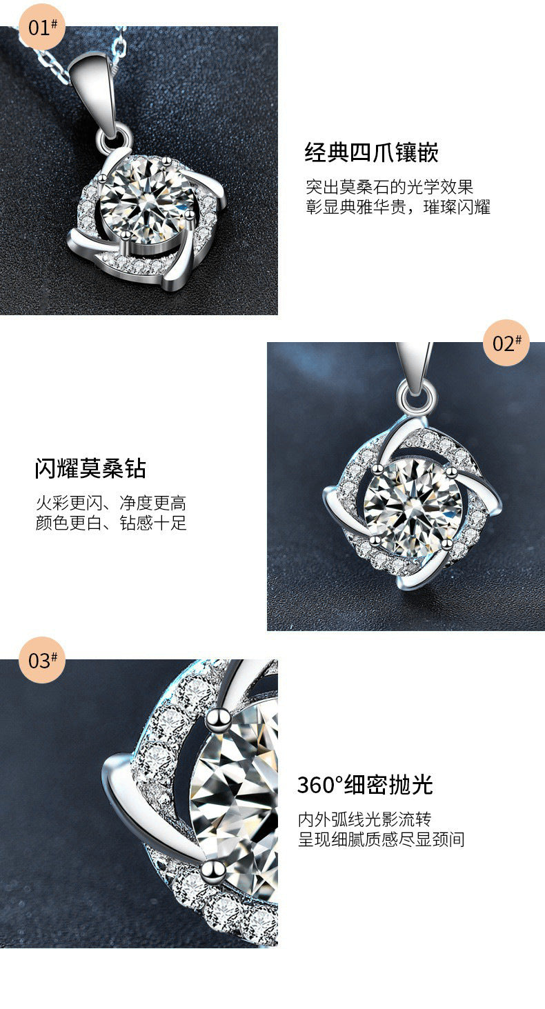 925 Sterling Silver Windmill Necklace for Women, Korean New Gem Moissanite Pendant, Temperament Clavicle Necklace Accessories
