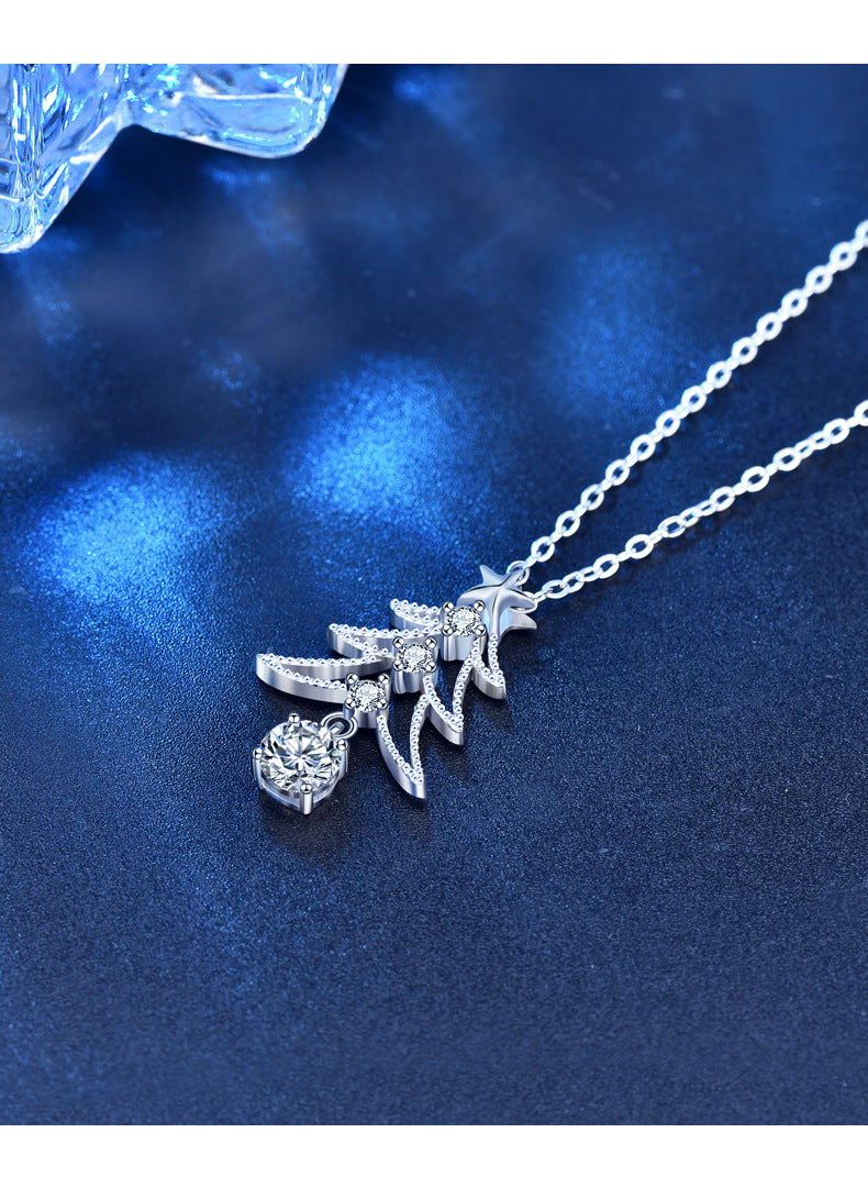 925 Silver Christmas Tree Necklace Pendant Jewelry, New European and American Style Moissanite Collar Accessories, Ins Christmas Gift