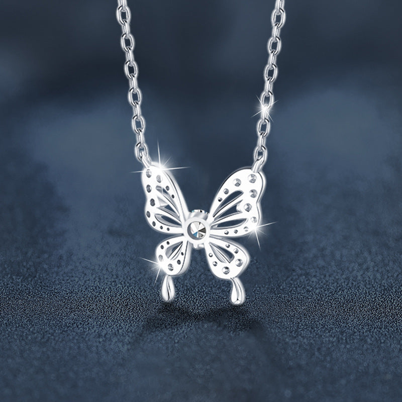 Moissanite Butterfly Necklace High-end 925 Silver Jewelry New Style Phantom Butterfly Pendant Lightweight Luxurious Collar Chain Cross-border Hot Seller