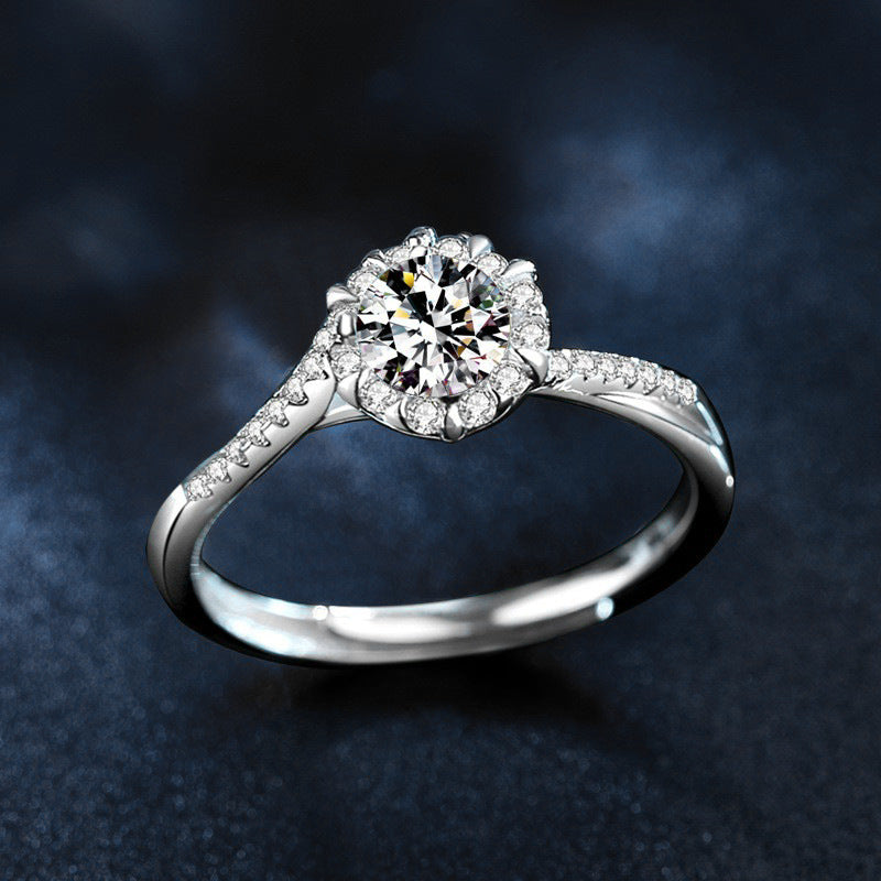 New Moissanite Snowflake Diamond Ring 925 Sterling Silver Jewelry Niche Ins Open Hand Jewelry Wedding Ring