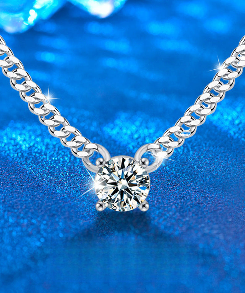 Moissanite Cuban Chain Necklace Men's Chain 925 Silver Jewelry Clavicle Chain Non-Fading Pendant