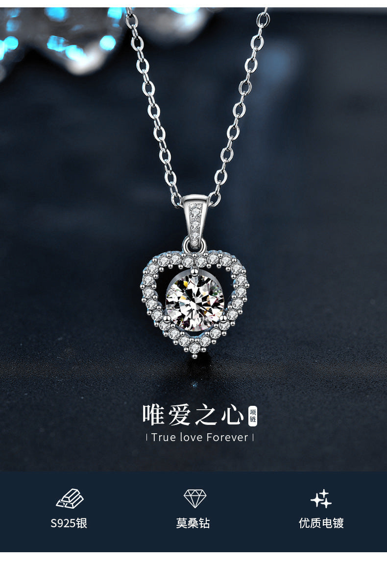 925 Silver Heart Necklace, Versatile and Unique Design, Moissanite Collar Pendant, Ins Gift for Girlfriend, Bridal Jewelry