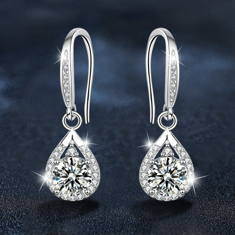Teardrop Earrings 925 Sterling Silver High-End Women's Moissanite Stud Earrings European and American Exaggerated Earrings Cross-border Jewelry Ins