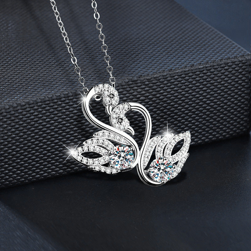 925 Silver Moissanite Double Swan Necklace, Women's Lightweight Luxury, Unique, Non-fading, Versatile Pendant, Collar Chain, DIY Accessories