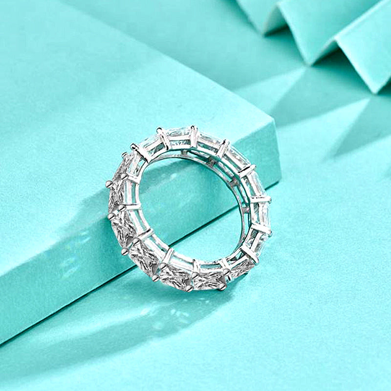 925 Sterling Silver European and American Foreign Trade Full Diamond Zircon Ring Princess Square Ring Fashion Hip Hop Jewelry Cross-border Wholesale