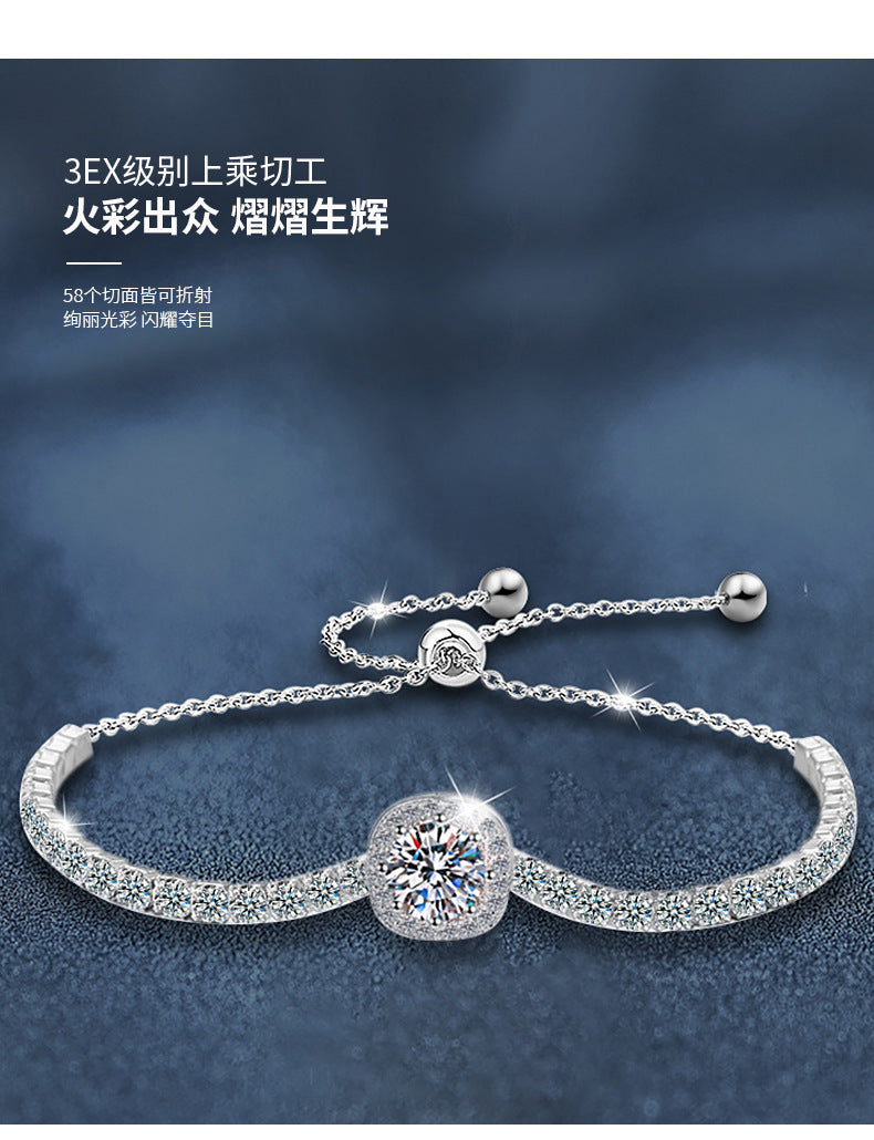 925 sterling silver bracelet for women light luxury niche starry sky square bag moissanite bracelet