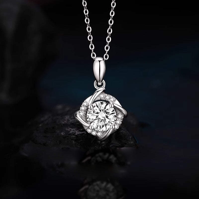 925 Sterling Silver Windmill Necklace for Women, Korean New Gem Moissanite Pendant, Temperament Clavicle Necklace Accessories