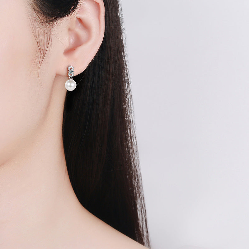 925 Sterling Silver Natural Freshwater Pearl Stud Earrings High-End Earrings Moissanite Drop Earrings Jewelry Holiday Decorations