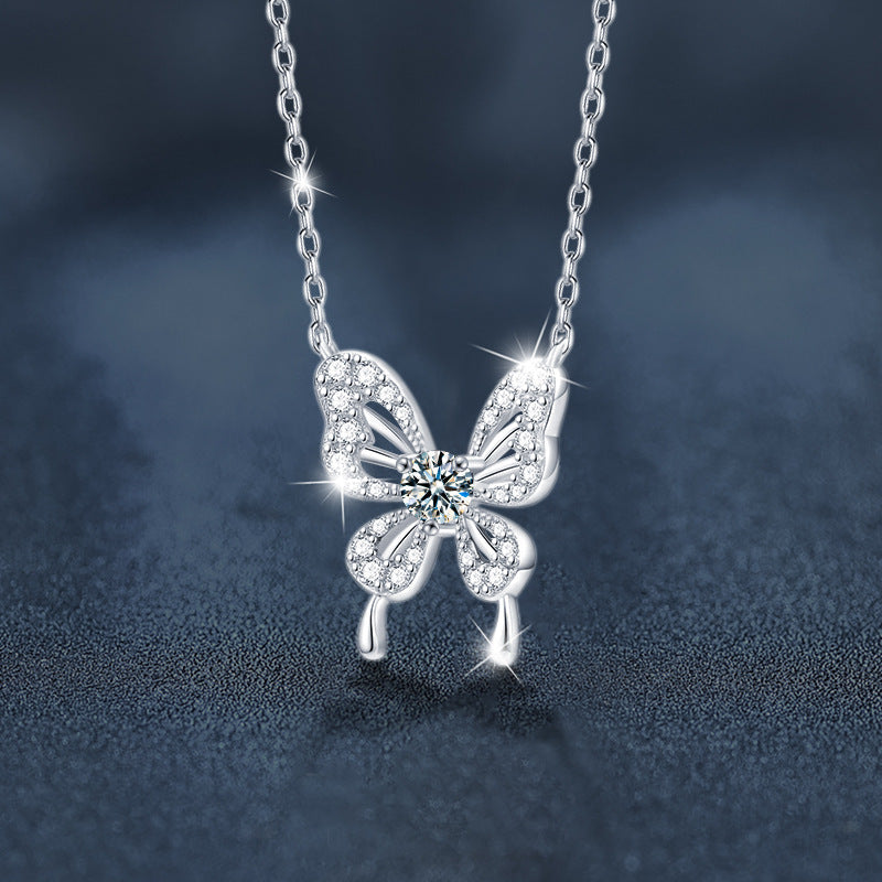 Moissanite Butterfly Necklace High-end 925 Silver Jewelry New Style Phantom Butterfly Pendant Lightweight Luxurious Collar Chain Cross-border Hot Seller