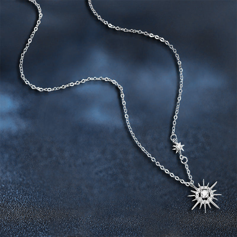 Moissanite Diamond Necklace, Exquisite Women's Collar Fashion Accessory, Trendy Jewelry, Pure Silver Sun Silver Necklace, Summer