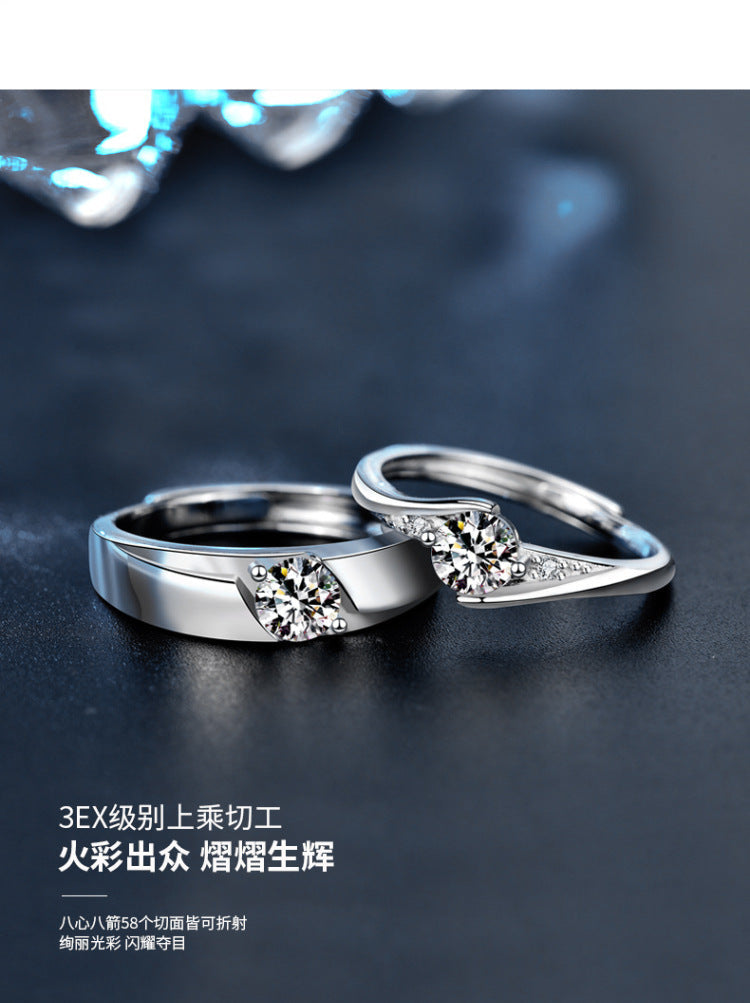 Moissanite couple's ring 925 pure silver cross-border accessory wedding ring simulated wedding ring for women D color niche