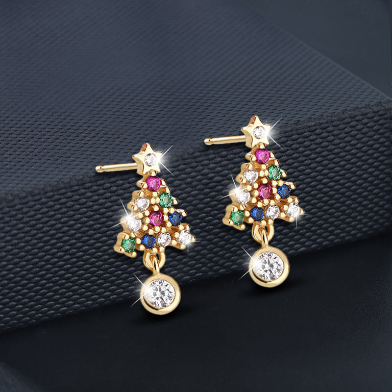 Moissanite Colored Diamond Christmas Tree Earrings 925 Sterling Silver Elegant Christmas Earrings Statement