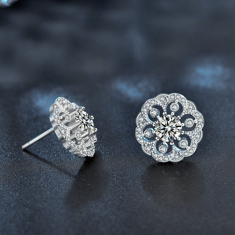 Trendy Chinese-style original 925 silver flower earrings for women, unique and delicate round flower earrings, ins