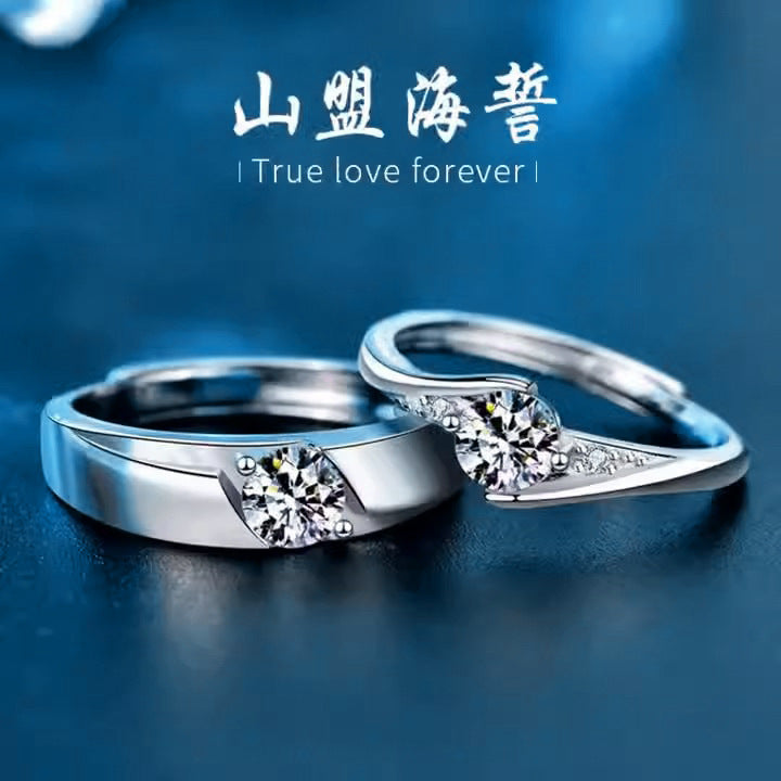 925 Silver Couple Ring, Unisex, Colorfast, Adjustable Matching Ring, High-end Moissanite Six-Prong Ring