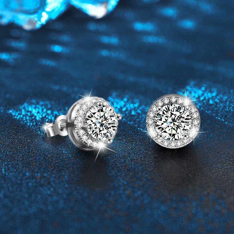 Moissanite Stud Earrings Sterling Silver Women's Simple Versatile 925 Silver Round Earrings for Pierced Ears Non-Fading