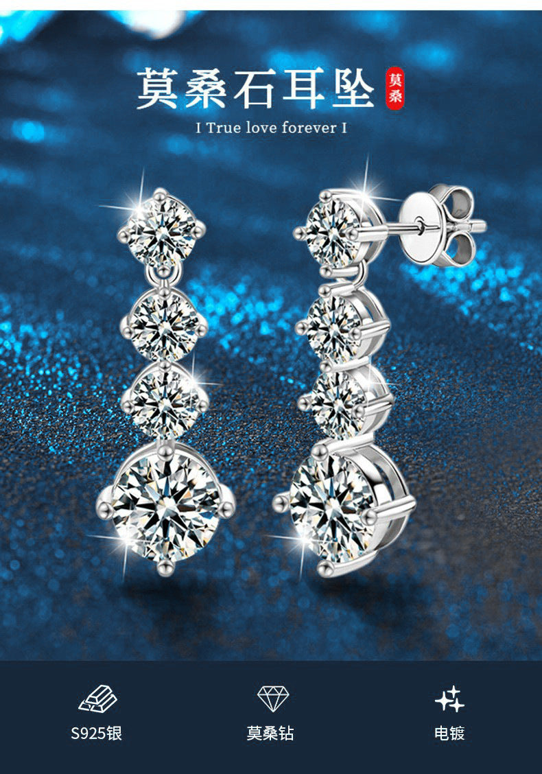 Moissanite Stud Earrings 925 Sterling Silver High-End Minimalist Temperament Moissanite Earrings Classic Four-Prong Earrings Cross-Border Jewelry