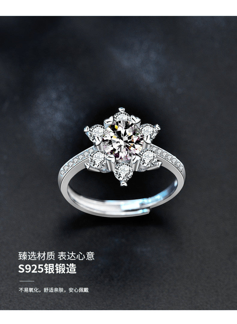 Moissanite 925 silver women's ring, unique design, rare snowflake ring, fashion accessory, imitation open ring, ins