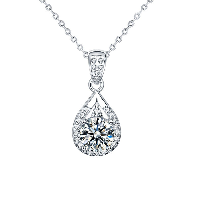 Moissanite 925 Sterling Silver Necklace Jewelry for Women, Versatile High-end Drip Pendant Mother's Day Gift Cross-border New Product