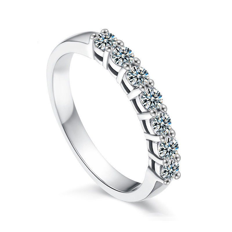 S925 Sterling Silver Moissanite Ring, Diamond Closed Ring, Seven Princess Moissanite Ring, Tail Ring