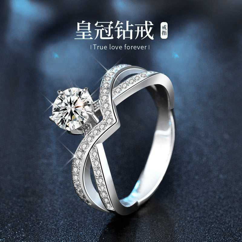 Moissanite 925 Sterling Silver Ring, Personalized Exaggerated Six-Claw Crown Diamond Ring Jewelry, Closed Finger Ring, Gift for Girlfriend