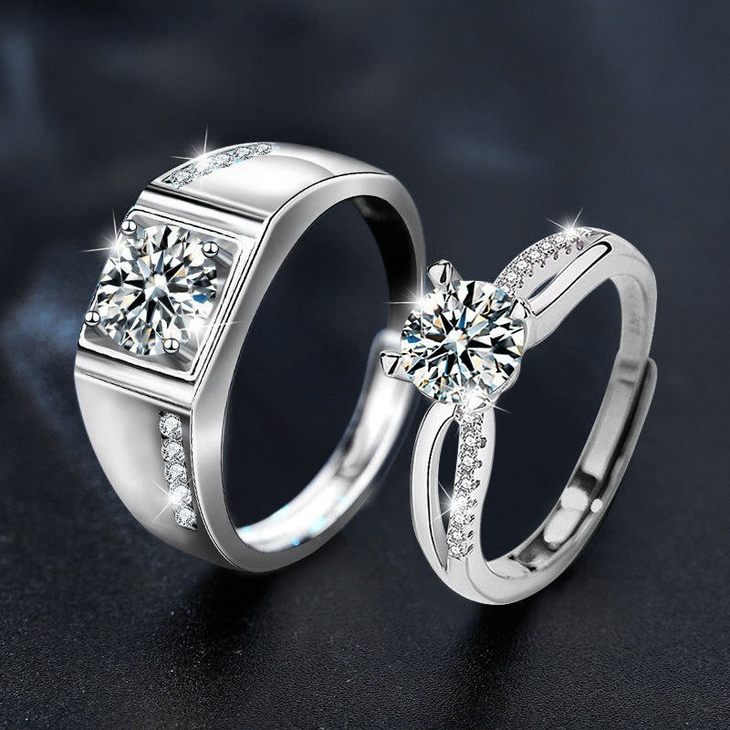 925 Silver Ring Couple Rings High-End Adjustable Diamond Ring Moissanite Jewelry