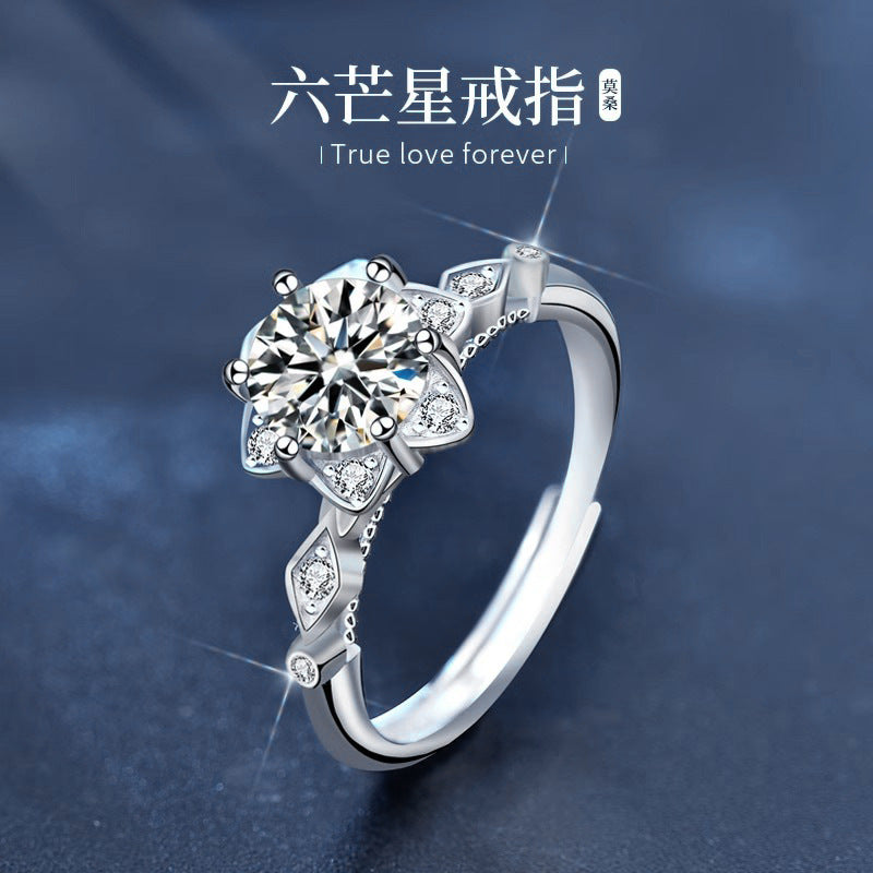Original 925 Sterling Silver Ring for Women, Minimalist Moissanite Hand Jewelry, Unique Hexagram Fashion Engagement Ring