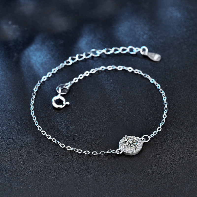 Moissanite 925 sterling silver summer small fresh round bracelet girls niche bracelet best friend gift