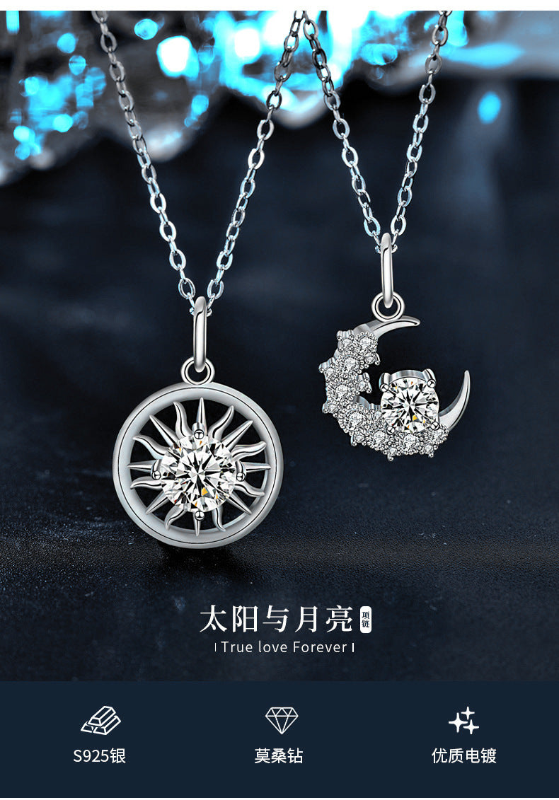 Original Mozambique stone 925 sterling silver jewelry, sun and moon couple necklace, women's high-end unique collar pendant