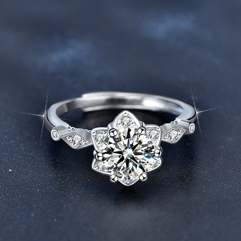 Original 925 Sterling Silver Ring for Women, Minimalist Moissanite Hand Jewelry, Unique Hexagram Fashion Engagement Ring