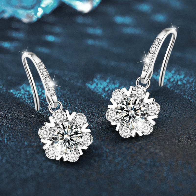 Moissanite Earrings High-end 925 Silver Ins Style Korean New Snowflake Earrings