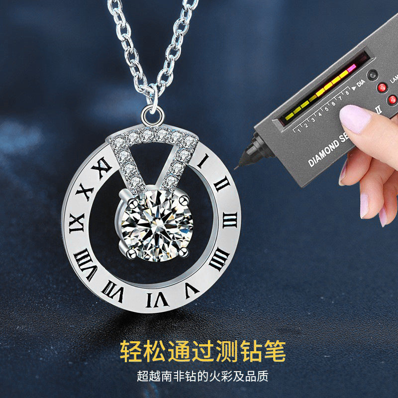 925 Silver Knit Chain Necklace for Women, High-end Long Simple Moissanite Pendant, Autumn Winter Collar Chain