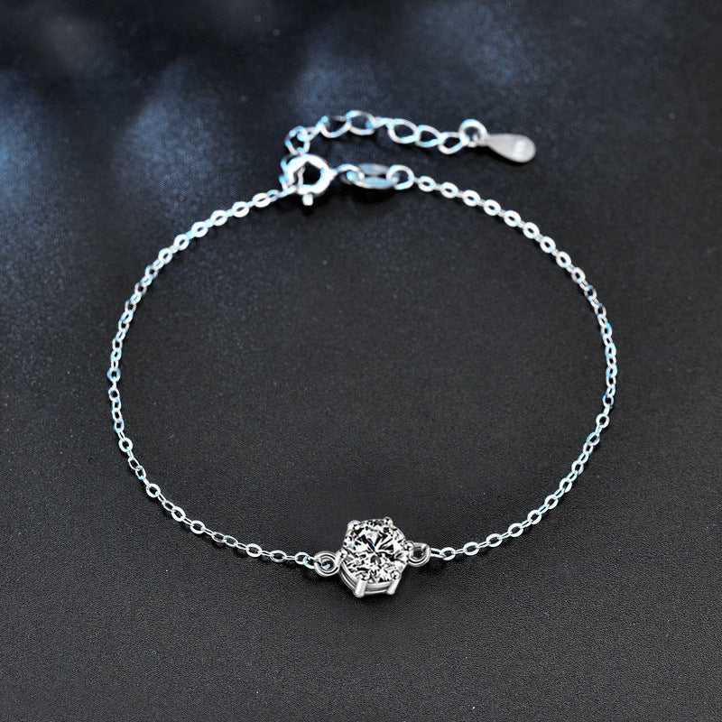 925 sterling silver six-claw bracelet jewelry wholesale student Korean version simple moissanite bracelet niche hexagonal bracelet
