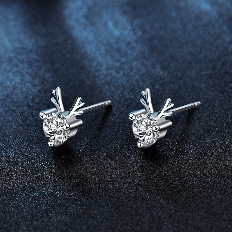 Moissanite Christmas earring wholesale 925 pure silver reindeer earring accessories, stylish and cute ear jewelry for Instagram