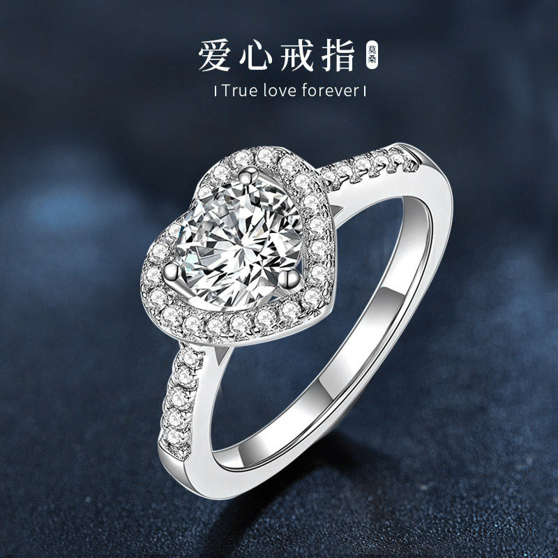 1 Carat Moissanite Ring 925 Sterling Silver Heart Diamond Ring Women's Heart Ring Jewelry with Certificate Proposal Wedding Gift