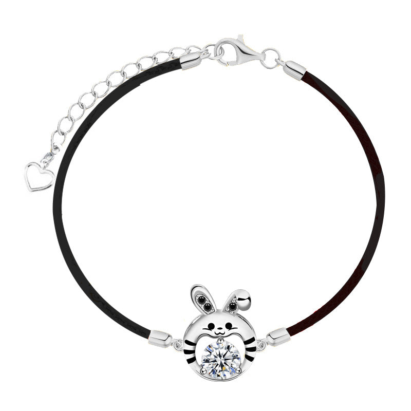 Moissanite Diamond Lucky Rabbit Couple Wristband 925 Pure Silver Bracelet High Version National Trend Zodiac Rabbit Year of Birth Ornament