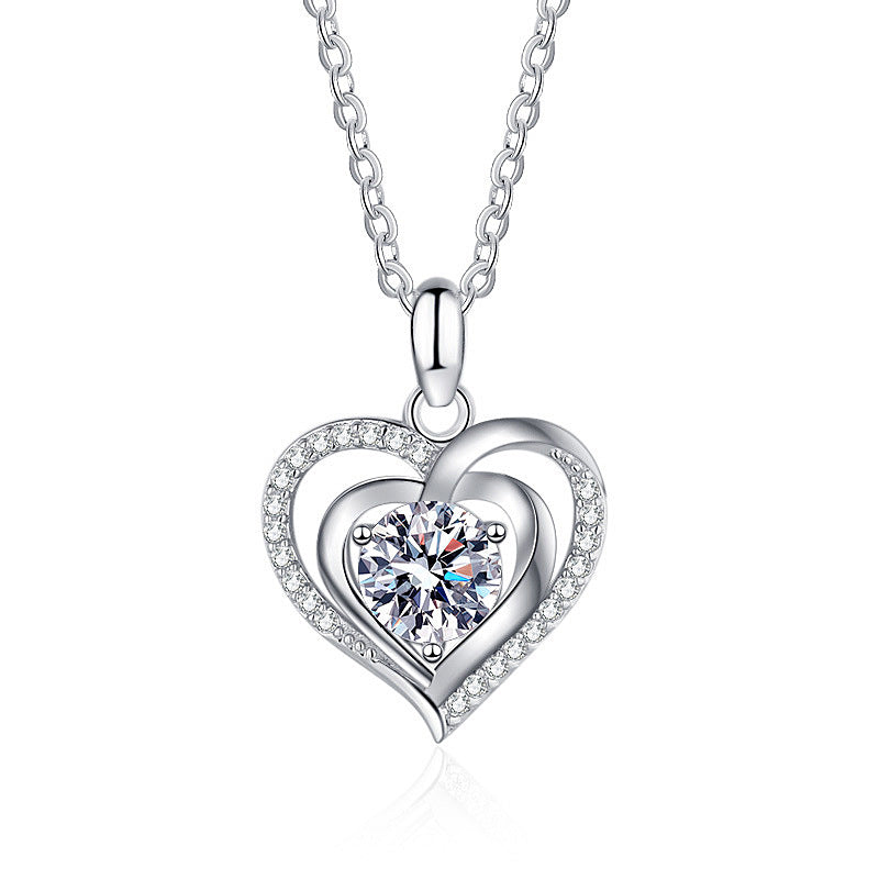 925 Silver Heart Necklace Silver Jewelry Moissanite Trendy Collarbone Pendant Birthday Gift for Girlfriend Accessories