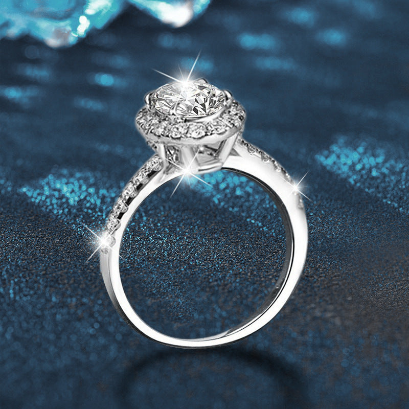 New cross-border accessories 925 sterling silver exaggerated ring women's European and American diamond ring Moissanite pigeon egg D color finger ring