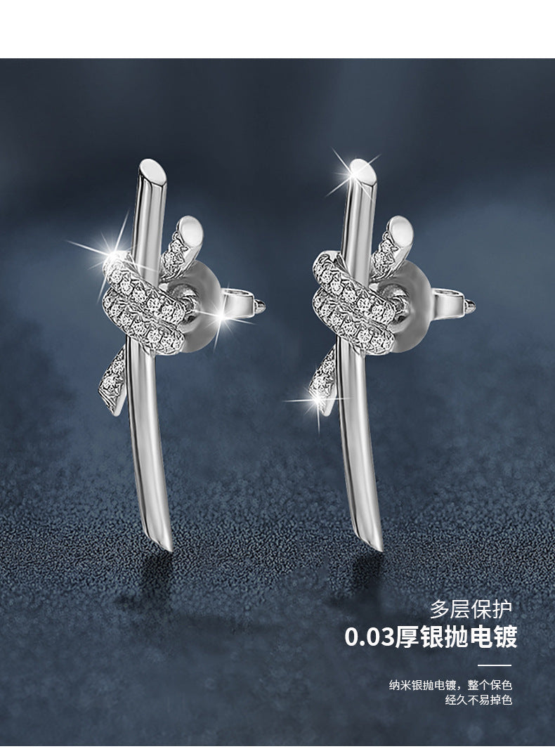 Moissanite T-style Earrings 925 Sterling Silver Simple New Creative Twisted Rope Earrings Hot Selling Accessories