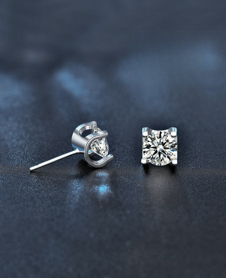 2024 New Stud Earrings 925 Sterling Silver Korean Style Women's Earrings Simple Moissanite Diamond Bull Head Earrings Retro Temperament Jewelry