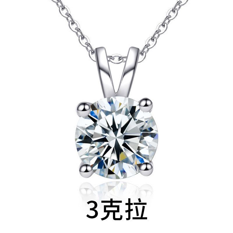 Moissanite 925 Sterling Silver Necklace for Women, Korean and Japanese Small Design Four-Claw Pendant, Simple Clavicle Necklace Jewelry Ins
