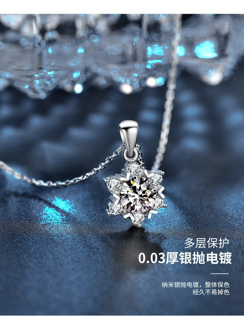 Best-selling 925 pure silver moissanite snowflake necklace, color-fast female pendant, luxury and exclusive high-end collar necklace