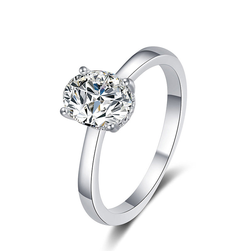 Cross-border Moissanite Pigeon Egg Ring Women's 925 Sterling Silver Accessories New Diamond Ring D Color Simulated Diamond Light Luxury High-End