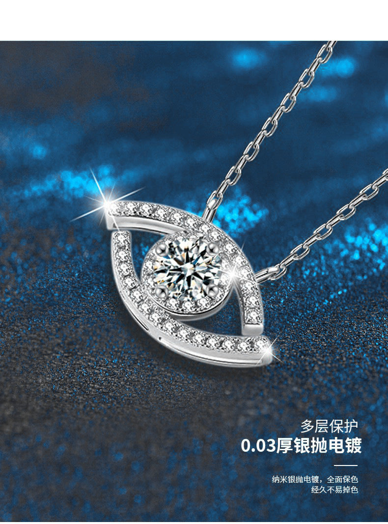 Cross-border necklace 925 pure silver women's moissanite demon eye pendant accessory jewelry high-end collar chain bestseller