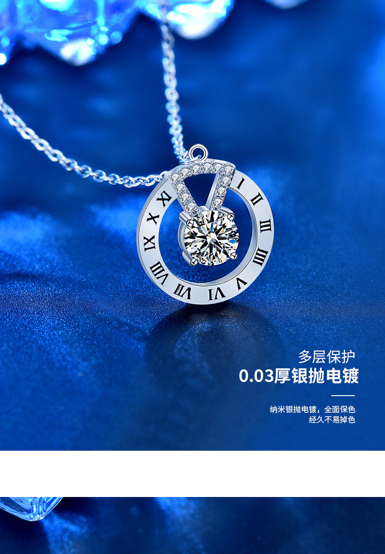 925 Silver Knit Chain Necklace for Women, High-end Long Simple Moissanite Pendant, Autumn Winter Collar Chain