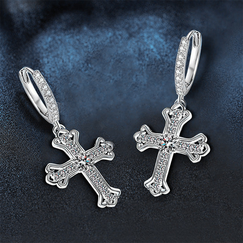 Wholesale 925 sterling silver earrings for women, new Moissanite cross ear buckles, trendy and high-end earrings with an ins style