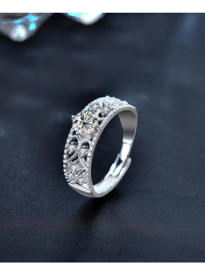 New European and American Moissanite 925 Silver Adjustable Open Ring, Women's Ins Unique Couple Gift