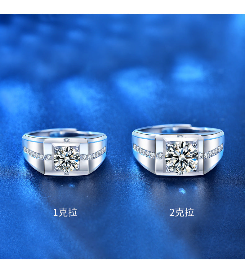 European and American men's ring platinum men's ring Moissanite simulated diamond ring personality domineering