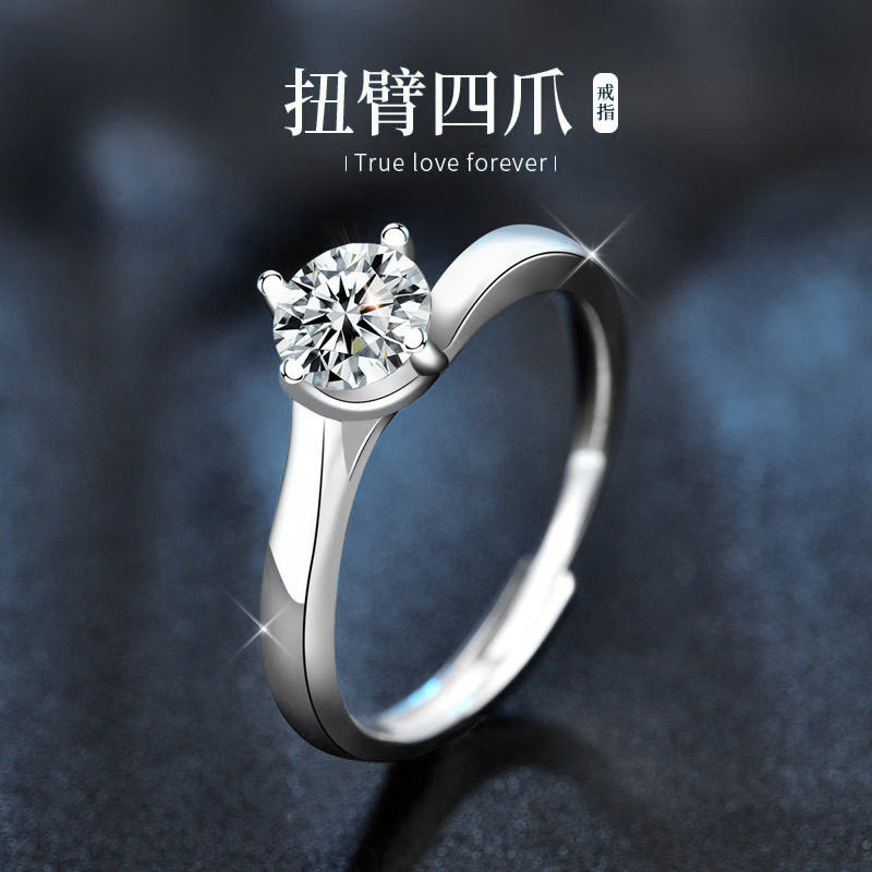 925 Silver Women's Twist Arm Moissanite Ring, 1 Carat Adjustable Women's Ring