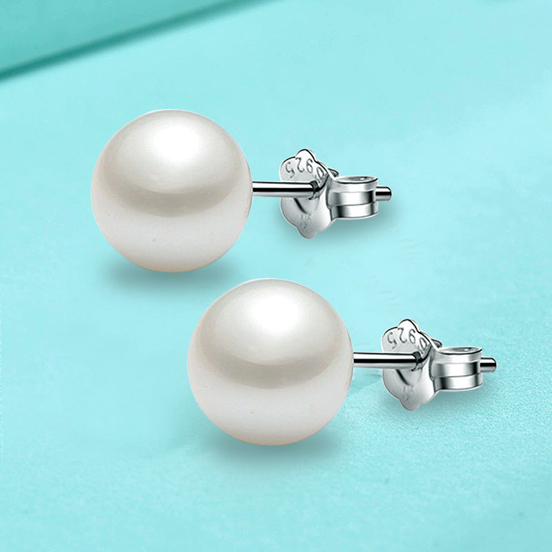 925 Silver Pearl Earrings, Women's European and American Fashion Earrings, Simple and Versatile Accessories, Wholesale, Cross-border Trade, Earrings 6mm