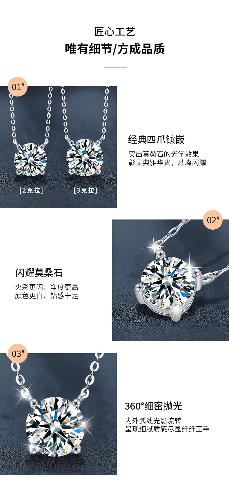 S925 Sterling Silver Moissanite Necklace for Women, Simple Luxury Classic Four-Claw Pendant Collar Jewelry